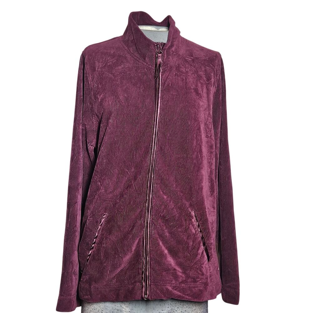 Burgandy Full Zip Cotton Blend Jacket Size Large